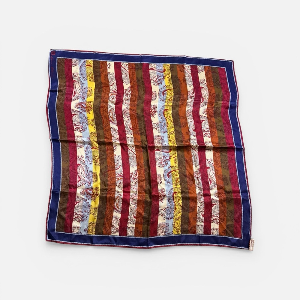 Vintage Anne Klein all silk Multicolor Striped Paisley Scarf made in Japan